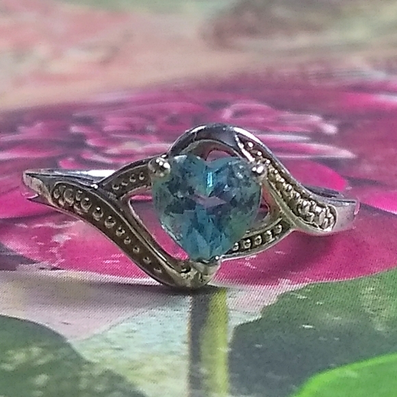 💙 Gorgeous Aquamarine Heart Sterling Silver Ring / Vintage sz 8 - Picture 1 of 7